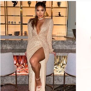 Betting On You Sequin Maxi Dress - Gold - L